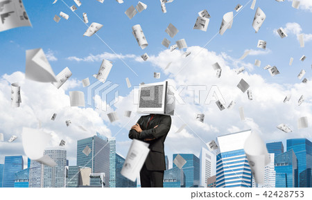 Businessman with monitor instead of head. Businessman with monitor instead of head. 42428753