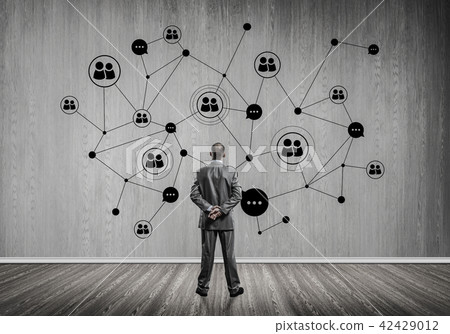 Connection lines drawn on concrete wall as symbol for networking Connection lines drawn on concrete wall as symbol for networking 42429012