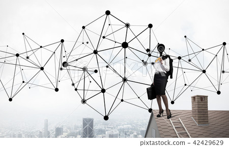 Concept of security and privacy protection with camera headed woman Concept of security and privacy protection with camera headed woman 42429629