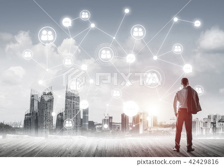 Social connection concept drawn on screen as symbol for teamwork and cooperation 42429816