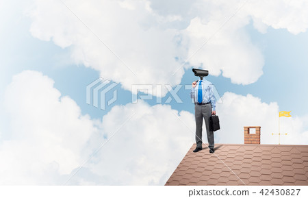 Concept of home security and privacy protection with camera headed man 42430827