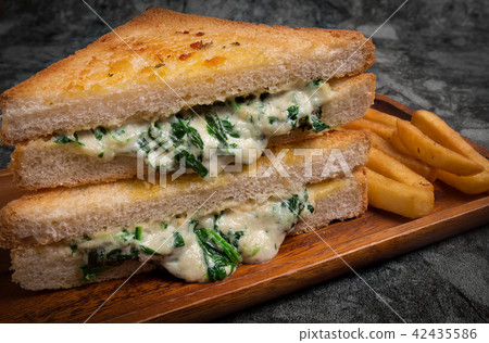 Vegetarian panini with young spinach leaves Vegetarian panini with young spinach leaves 42435586