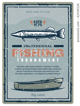 Fishing club tournament retro banner with fish 42436526