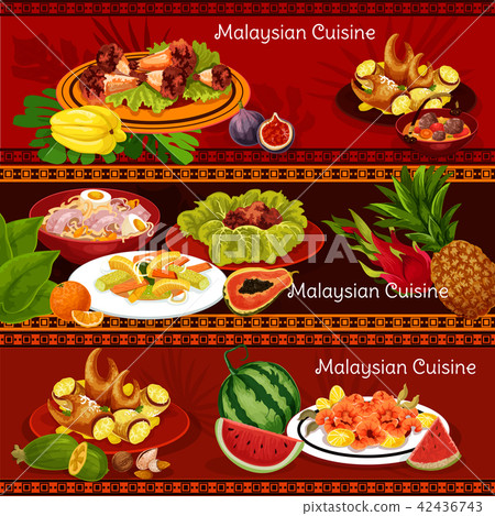 Malaysian cuisine banners with dinner dishes 42436743
