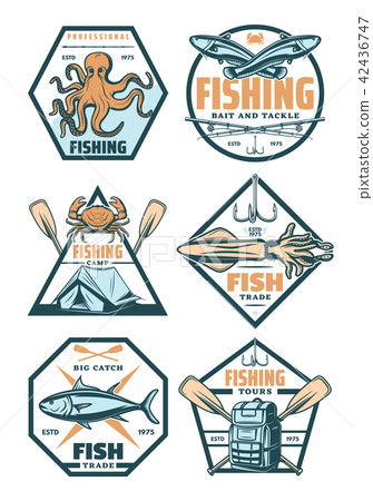 Fishing sport badges and icons with fish and hook 42436747