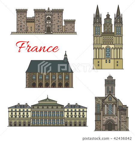 French travel landmark icons with tourist sights French travel landmark icons with tourist sights 42436842