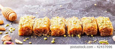 Homemade baklava with nuts and honey. 42437096