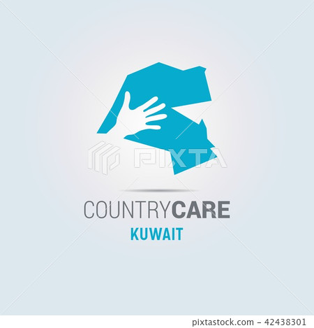 hands offering sign with the map of Kuwait  42438301
