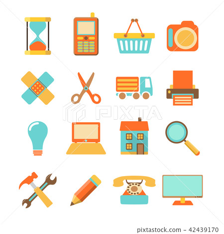 Set of colorful flat icons on white background - Stock Illustration ...