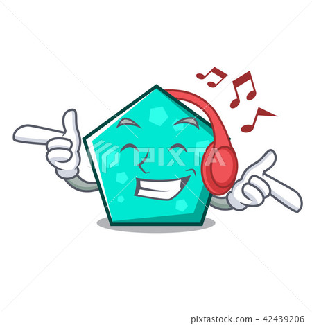 Listening music pentagon mascot cartoon style Listening music pentagon mascot cartoon style 42439206