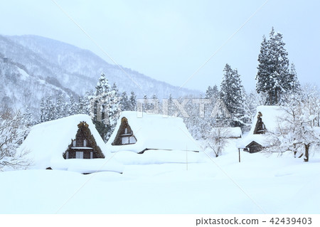 世界遺產Aikura Gosekaki建築物沉降雪景 世界遺產Aikura Gosekaki建築物沉降雪景 42439403