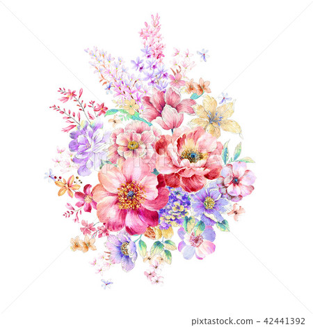 紅色水彩玫瑰花卉組合 42441392