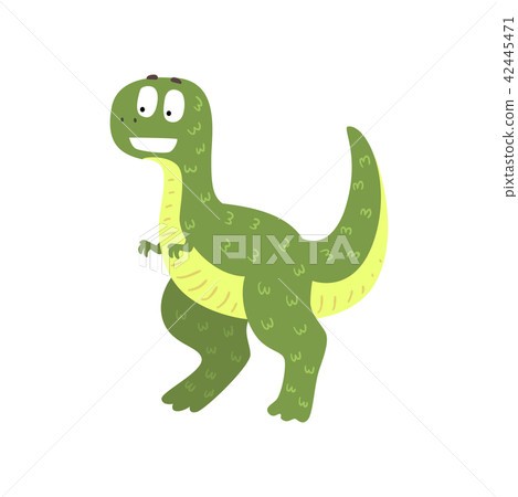 Cute cartoon green dinosaur, prehistoric dino character vector Illustration on a white background 42445471