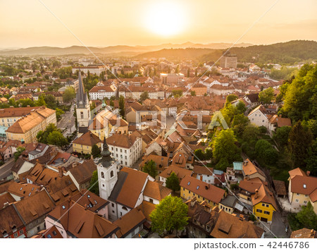 Aerial view of old medieval city center of Ljubljana, capital of Slovenia. Aerial view of old medieval city center of Ljubljana, capital of Slovenia. 42446786