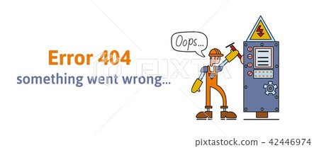 Electrician stnding next to a switchboard. Sorry something went wrong. Oops 404 error page, vector 42446974