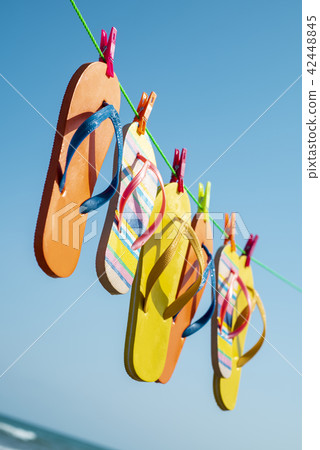 flip-flops hanging on a clothes line flip-flops hanging on a clothes line 42448845
