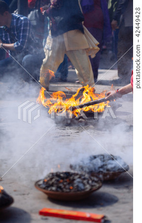 Detail of Hindu ceremony in Kathmandu, Nepal Detail of Hindu ceremony in Kathmandu, Nepal 42449428