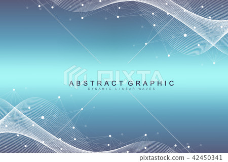 Geometric abstract background with connected lines and dots. Wave flow. Molecule and communication Geometric abstract background with connected lines and dots. Wave flow. Molecule and communication 42450341