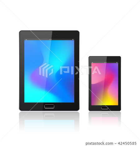 Modern digital tablet PC with mobile smartphone isolated on the white. Abstract fluid 3d shapes Modern digital tablet PC with mobile smartphone isolated on the white. Abstract fluid 3d shapes 42450585