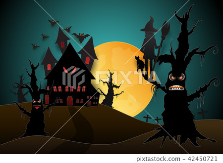 Young witch and cat Halloween background Young witch and cat Halloween background 42450721