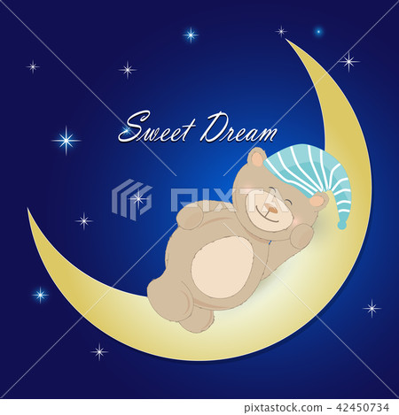Teddy bear sleeping on the moon on nigt sky - Stock Illustration ...