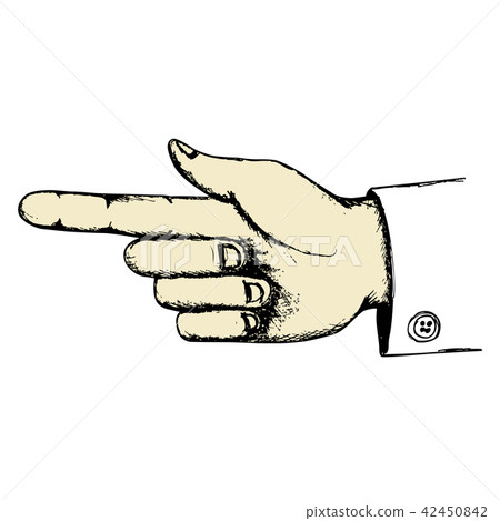 Hand with pointing finger in retro sketch style 42450842