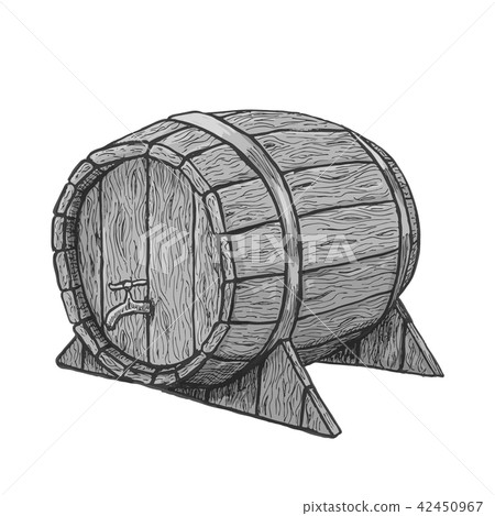 Vector hand drawing wood barrel in white background Vector hand drawing wood barrel in white background 42450967