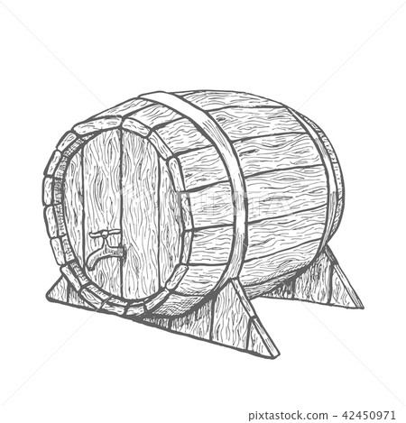 Vector hand drawing wood barrel in white background Vector hand drawing wood barrel in white background 42450971