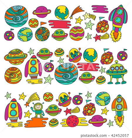 Vector Doodle Pattern With Space Icons Stock Illustration