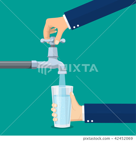 Man opens a water tap 42452069