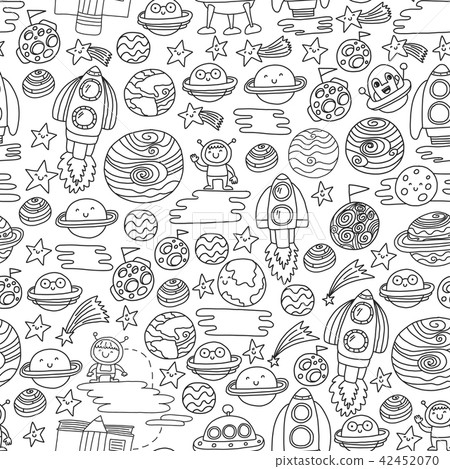 Vector doodle pattern with space icons. Children, kindergarten illustration. Kids drawing style 42452070