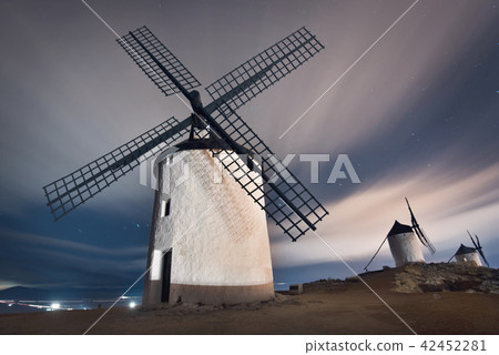 Don Quixote windmills at night. Toledo, Spain 42452281