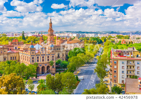Seville, Spain cityscape with Plaza de Espana Seville, Spain cityscape with Plaza de Espana 42456978