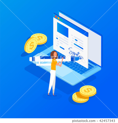 Digital signature. Flat 3d web isometric contract Digital signature. Flat 3d web isometric contract 42457343