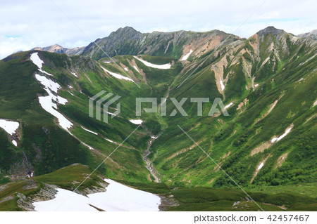 北阿爾卑斯山風景從Sanmata Renhakadake山頂黑部源路線Mt. Kurokidake，Washiridake Unnohei Grand Oka 42457467