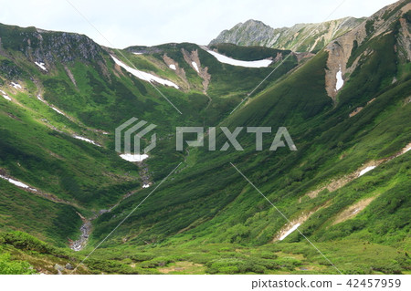 北阿爾卑斯山風景從Sanmata Renhakadake山頂黑部源路線Mt. Kurokidake,Washiridake Unnohei Grand Oka 北阿爾卑斯山風景從Sanmata Renhakadake山頂黑部源路線Mt. Kurokidake,Washiridake Unnohei Grand Oka 42457959