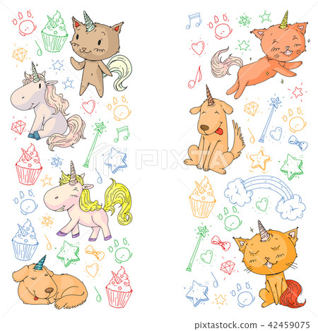 Vector unicorns. Caticorn. Cat, dog, pony with... - Stock Illustration ...