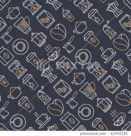 Coffee and tea seamless pattern - Stock Illustration [42459185] - PIXTA