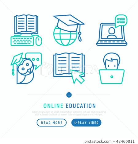 Online education thin line icons set - Stock Illustration [42460811 ...