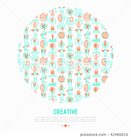 Creative concept in circle with thin line icons - Stock Illustration ...
