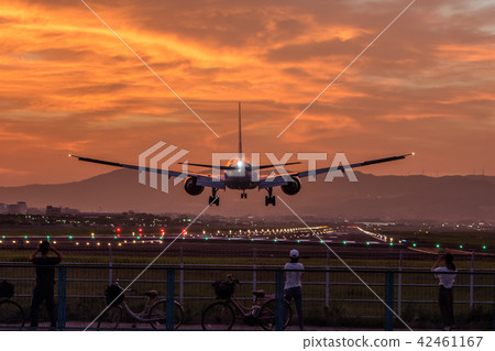 Airport arriving at the airport at sunset Boeing 777 42461167