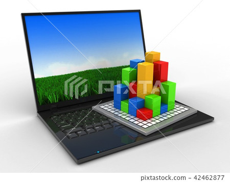 3d illustration of laptop computer  with  diagram 42462877