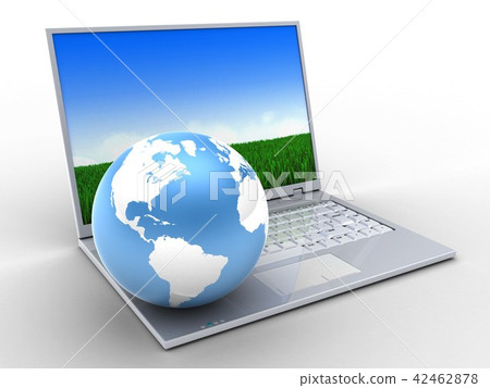 3d illustration of laptop  with  earth globe 42462878