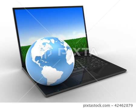 3d illustration of laptop with  earth globe 42462879
