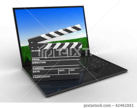 3d illustration of laptop with film clap 3d illustration of laptop with film clap 42462881