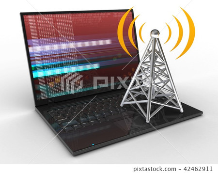 3d illustration of laptop with antenna 3d illustration of laptop with antenna 42462911