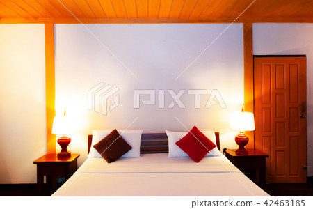 Asian Bedroom interior colourful fabric and pillow Asian Bedroom interior colourful fabric and pillow 42463185
