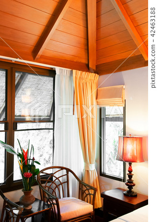 Asian living room interior wooden couch and table Asian living room interior wooden couch and table 42463188
