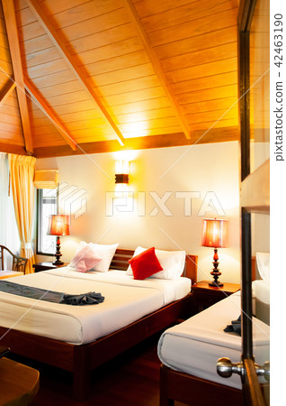 Asian Bedroom interior colourful fabric and pillow Asian Bedroom interior colourful fabric and pillow 42463190
