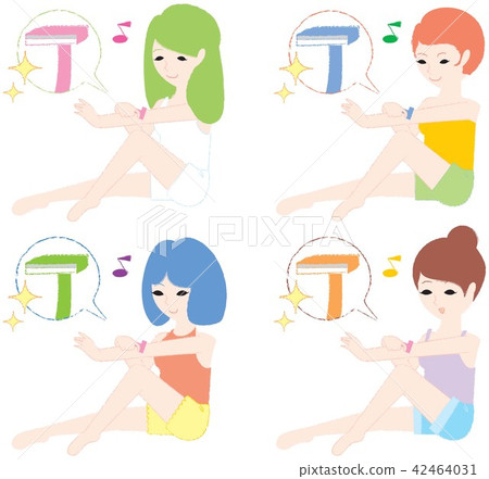 Women shaving unwanted hair on their arms with a razor Women shaving unwanted hair on their arms with a razor 42464031